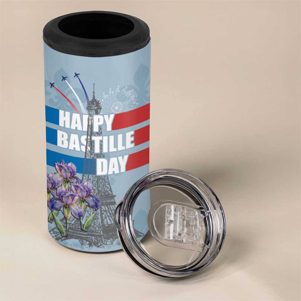 Personalized Fance Le 14 Juillet 4 in 1 Can Cooler Tumbler Eiffel Tower with Iris Flower