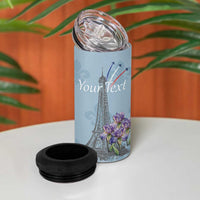 Personalized Fance Le 14 Juillet 4 in 1 Can Cooler Tumbler Eiffel Tower with Iris Flower