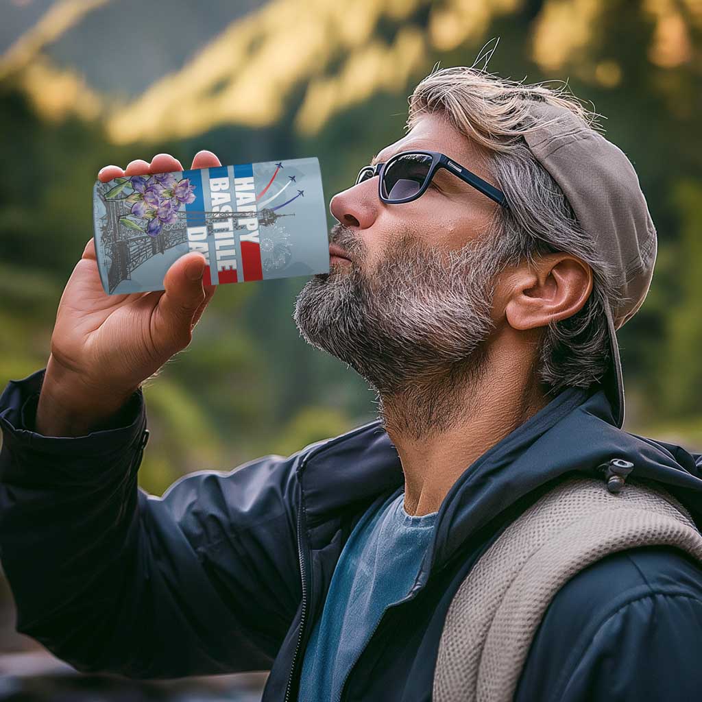 Personalized Fance Le 14 Juillet 4 in 1 Can Cooler Tumbler Eiffel Tower with Iris Flower