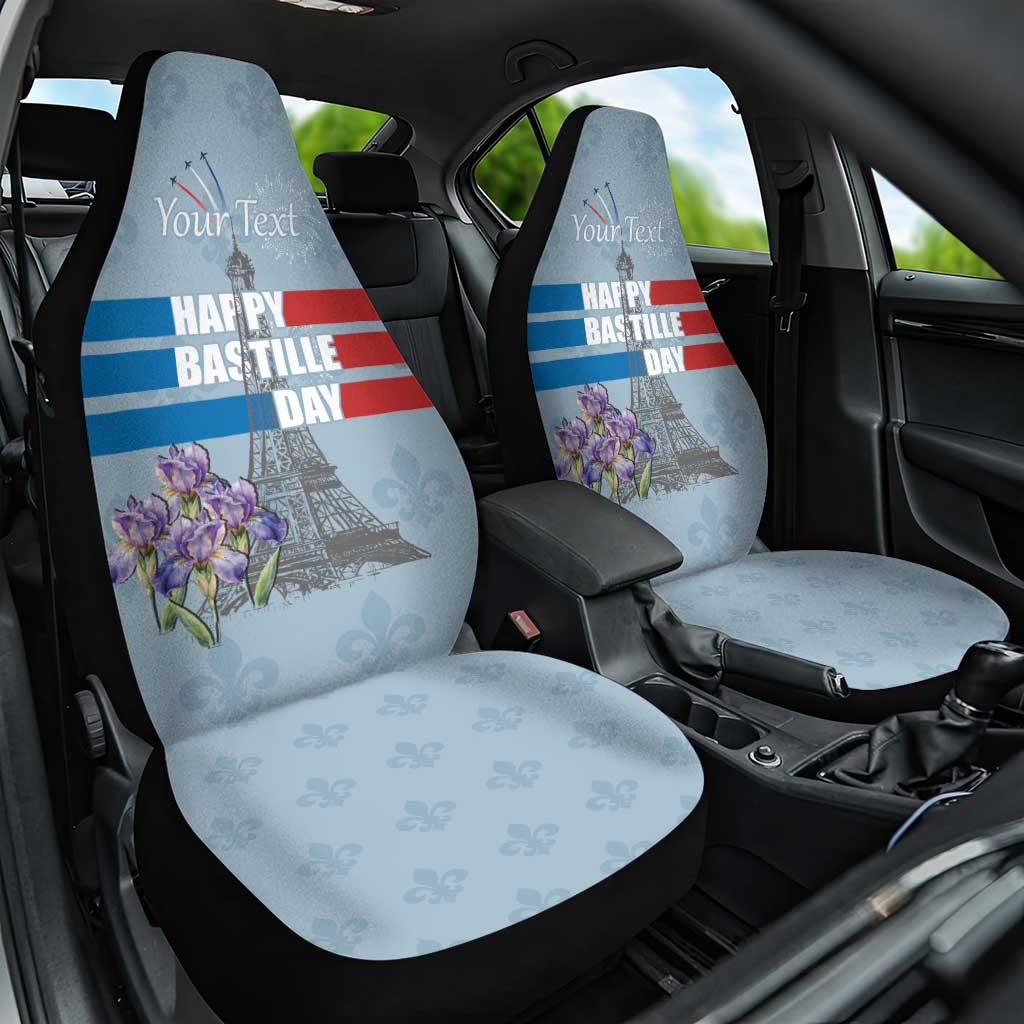 Personalized Fance Le 14 Juillet Car Seat Cover Eiffel Tower with Iris Flower