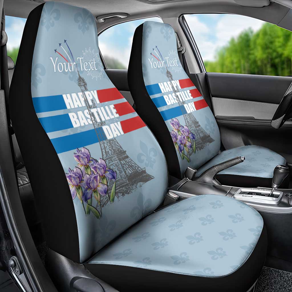 Personalized Fance Le 14 Juillet Car Seat Cover Eiffel Tower with Iris Flower