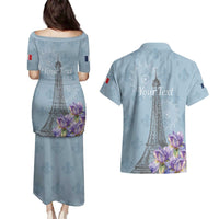 Personalized Fance Le 14 Juillet Couples Matching Puletasi and Hawaiian Shirt Eiffel Tower with Iris Flower