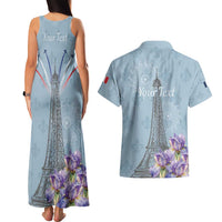 Personalized Fance Le 14 Juillet Couples Matching Tank Maxi Dress and Hawaiian Shirt Eiffel Tower with Iris Flower
