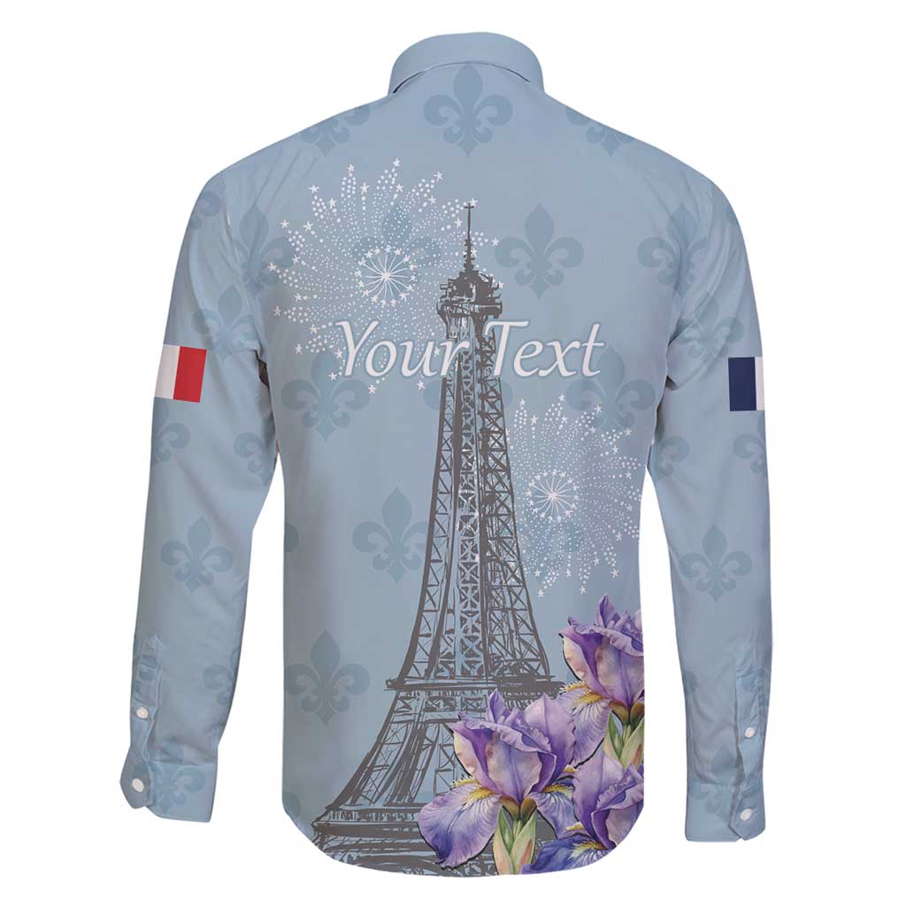 Personalized Fance Le 14 Juillet Family Matching Long Sleeve Bodycon Dress and Hawaiian Shirt Eiffel Tower with Iris Flower