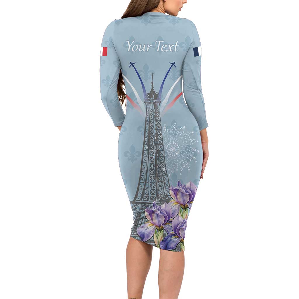Personalized Fance Le 14 Juillet Family Matching Long Sleeve Bodycon Dress and Hawaiian Shirt Eiffel Tower with Iris Flower