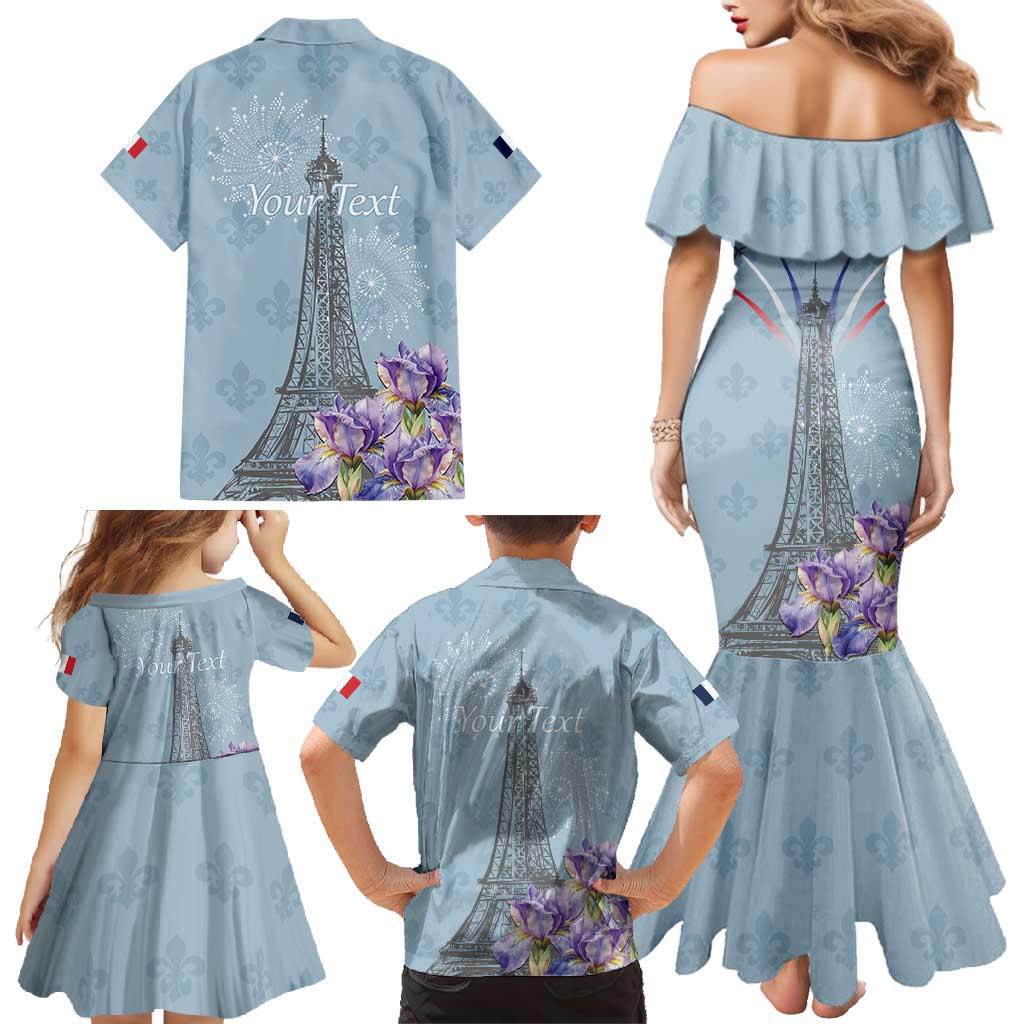 Personalized Fance Le 14 Juillet Family Matching Mermaid Dress and Hawaiian Shirt Eiffel Tower with Iris Flower
