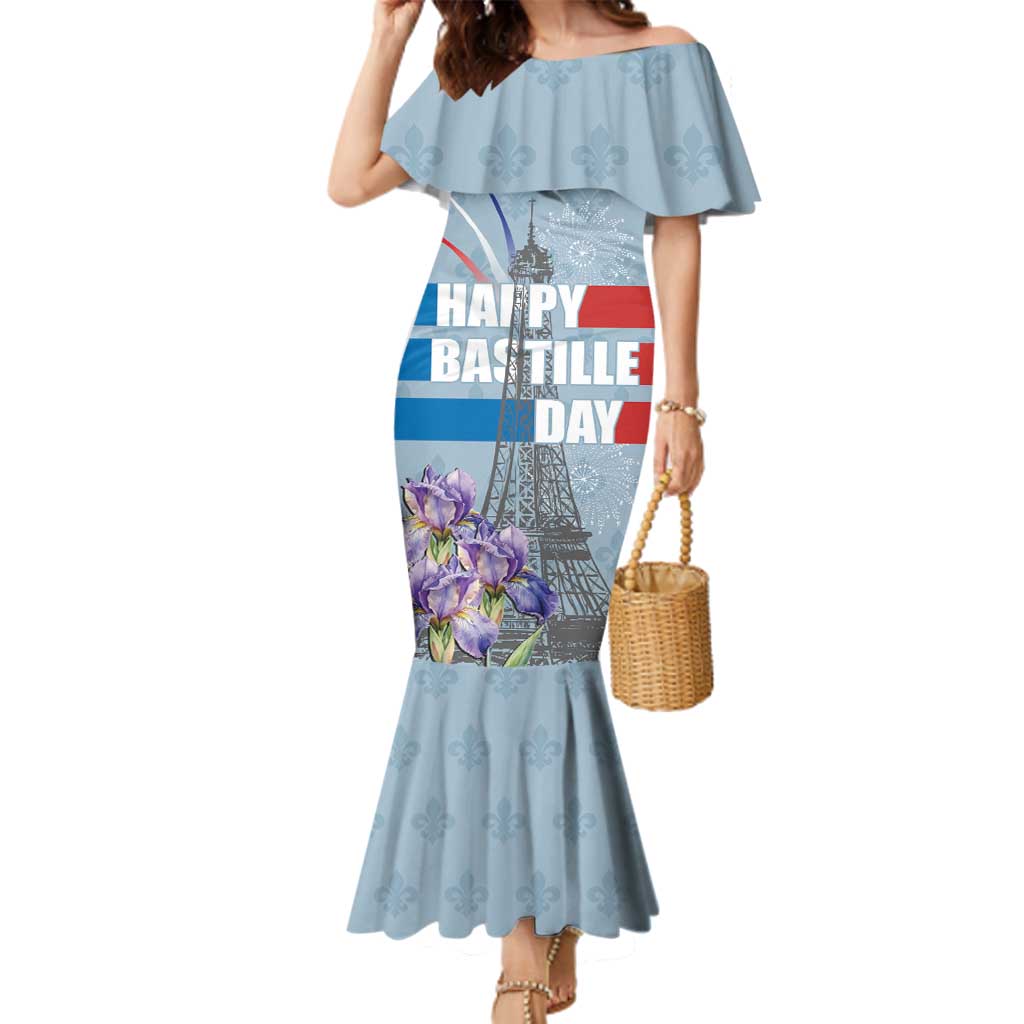Personalized Fance Le 14 Juillet Family Matching Mermaid Dress and Hawaiian Shirt Eiffel Tower with Iris Flower
