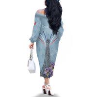 Personalized Fance Le 14 Juillet Family Matching Off The Shoulder Long Sleeve Dress and Hawaiian Shirt Eiffel Tower with Iris Flower