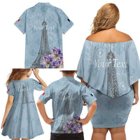 Personalized Fance Le 14 Juillet Family Matching Off Shoulder Short Dress and Hawaiian Shirt Eiffel Tower with Iris Flower