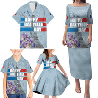 Personalized Fance Le 14 Juillet Family Matching Puletasi and Hawaiian Shirt Eiffel Tower with Iris Flower