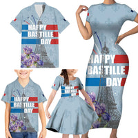 Personalized Fance Le 14 Juillet Family Matching Short Sleeve Bodycon Dress and Hawaiian Shirt Eiffel Tower with Iris Flower