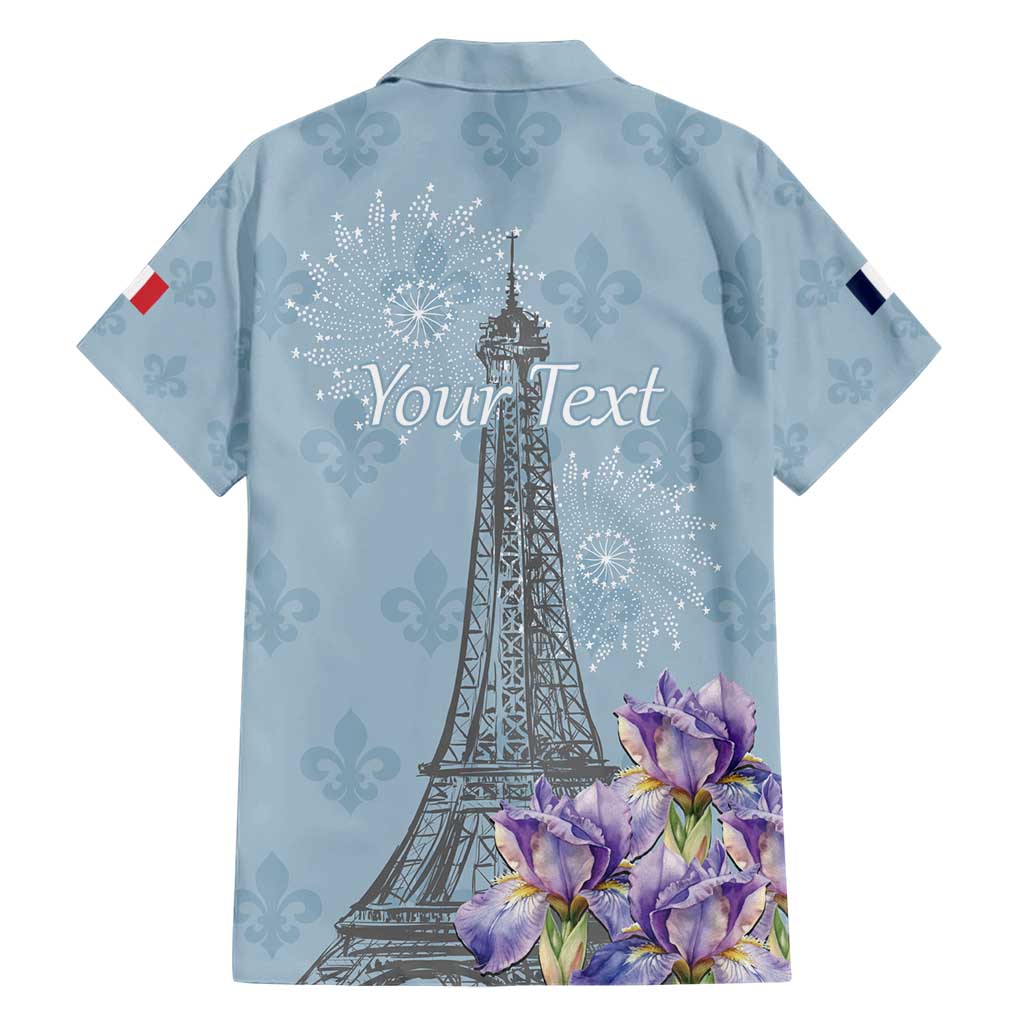 Personalized Fance Le 14 Juillet Family Matching Short Sleeve Bodycon Dress and Hawaiian Shirt Eiffel Tower with Iris Flower