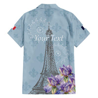 Personalized Fance Le 14 Juillet Family Matching Short Sleeve Bodycon Dress and Hawaiian Shirt Eiffel Tower with Iris Flower