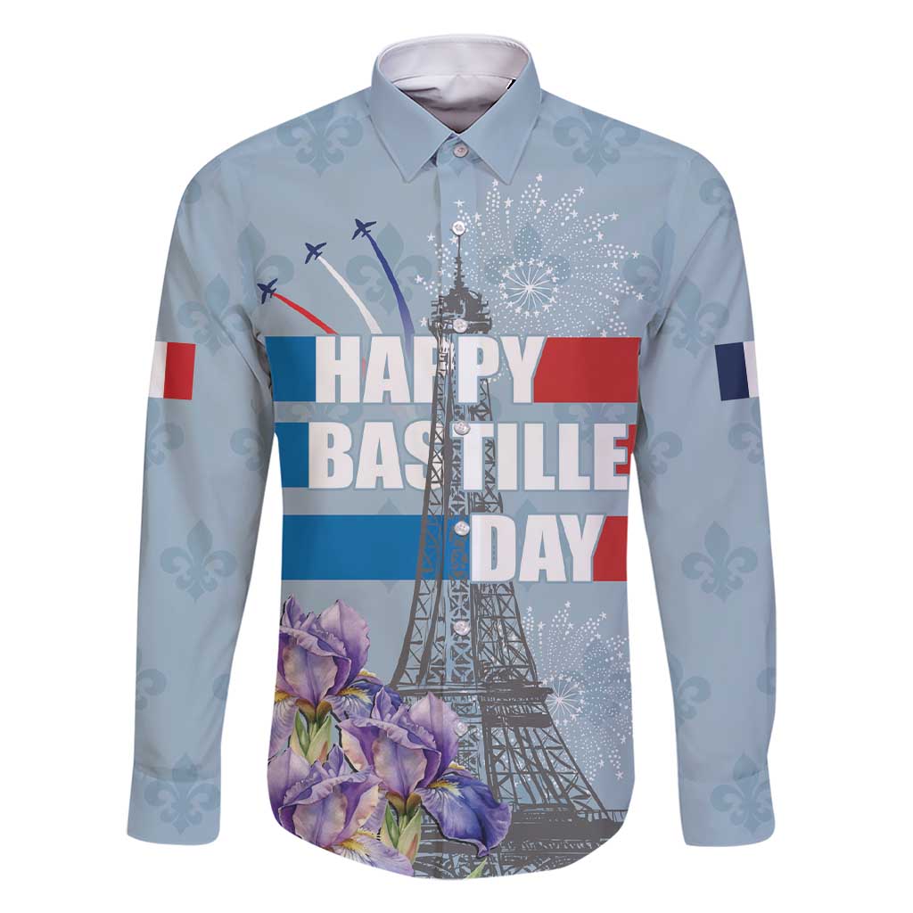 Personalized Fance Le 14 Juillet Family Matching Short Sleeve Bodycon Dress and Hawaiian Shirt Eiffel Tower with Iris Flower