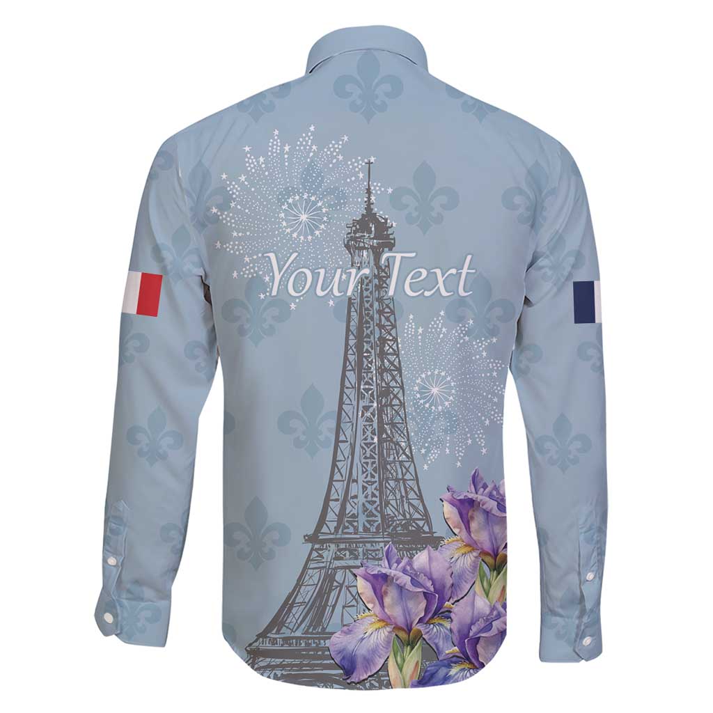 Personalized Fance Le 14 Juillet Family Matching Short Sleeve Bodycon Dress and Hawaiian Shirt Eiffel Tower with Iris Flower