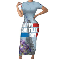 Personalized Fance Le 14 Juillet Family Matching Short Sleeve Bodycon Dress and Hawaiian Shirt Eiffel Tower with Iris Flower