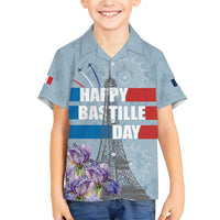 Personalized Fance Le 14 Juillet Family Matching Short Sleeve Bodycon Dress and Hawaiian Shirt Eiffel Tower with Iris Flower