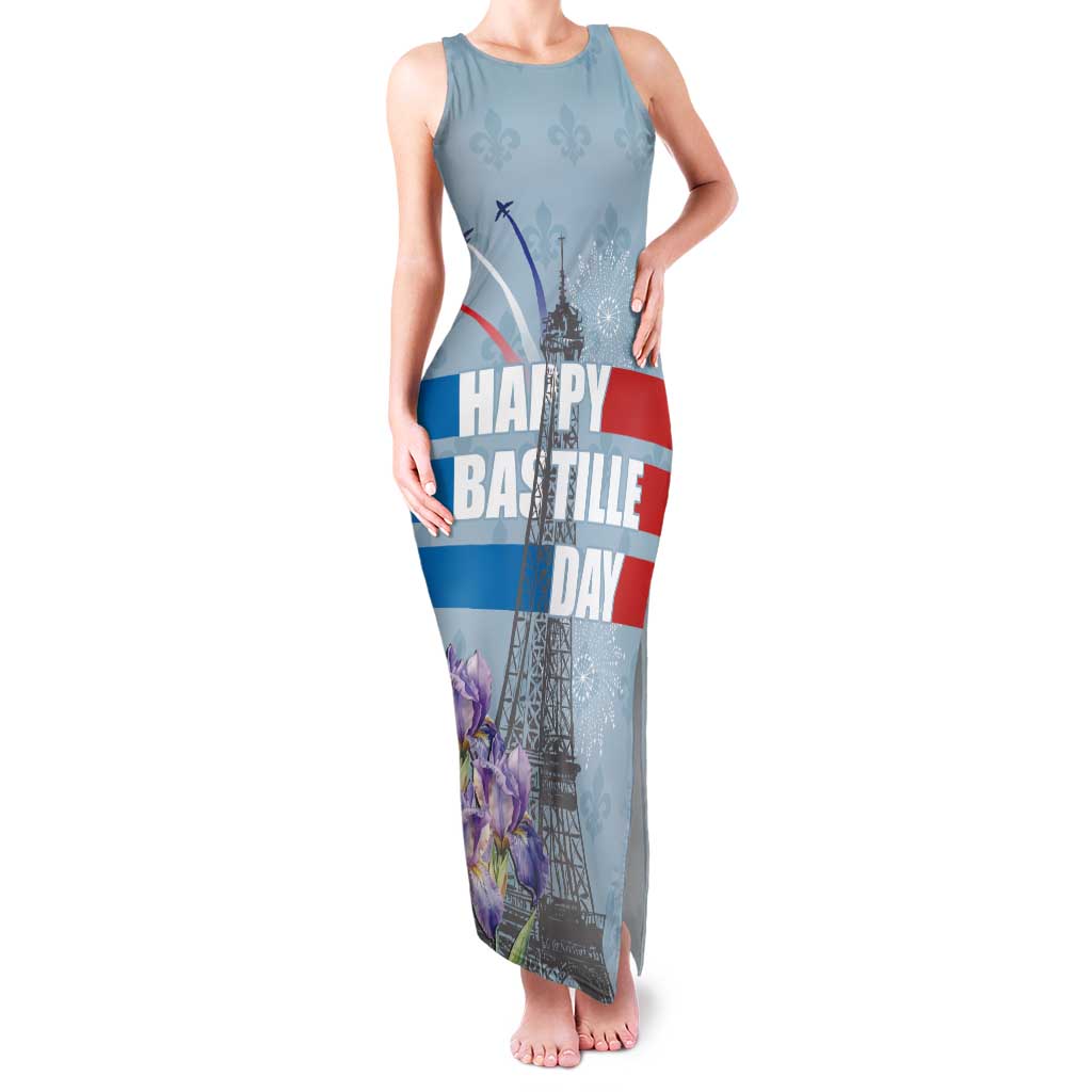Personalized Fance Le 14 Juillet Family Matching Tank Maxi Dress and Hawaiian Shirt Eiffel Tower with Iris Flower