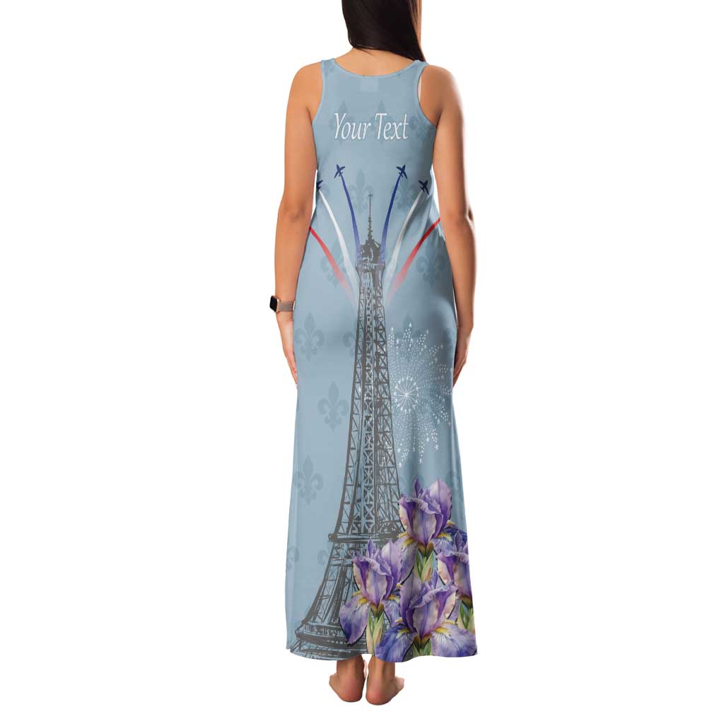 Personalized Fance Le 14 Juillet Family Matching Tank Maxi Dress and Hawaiian Shirt Eiffel Tower with Iris Flower