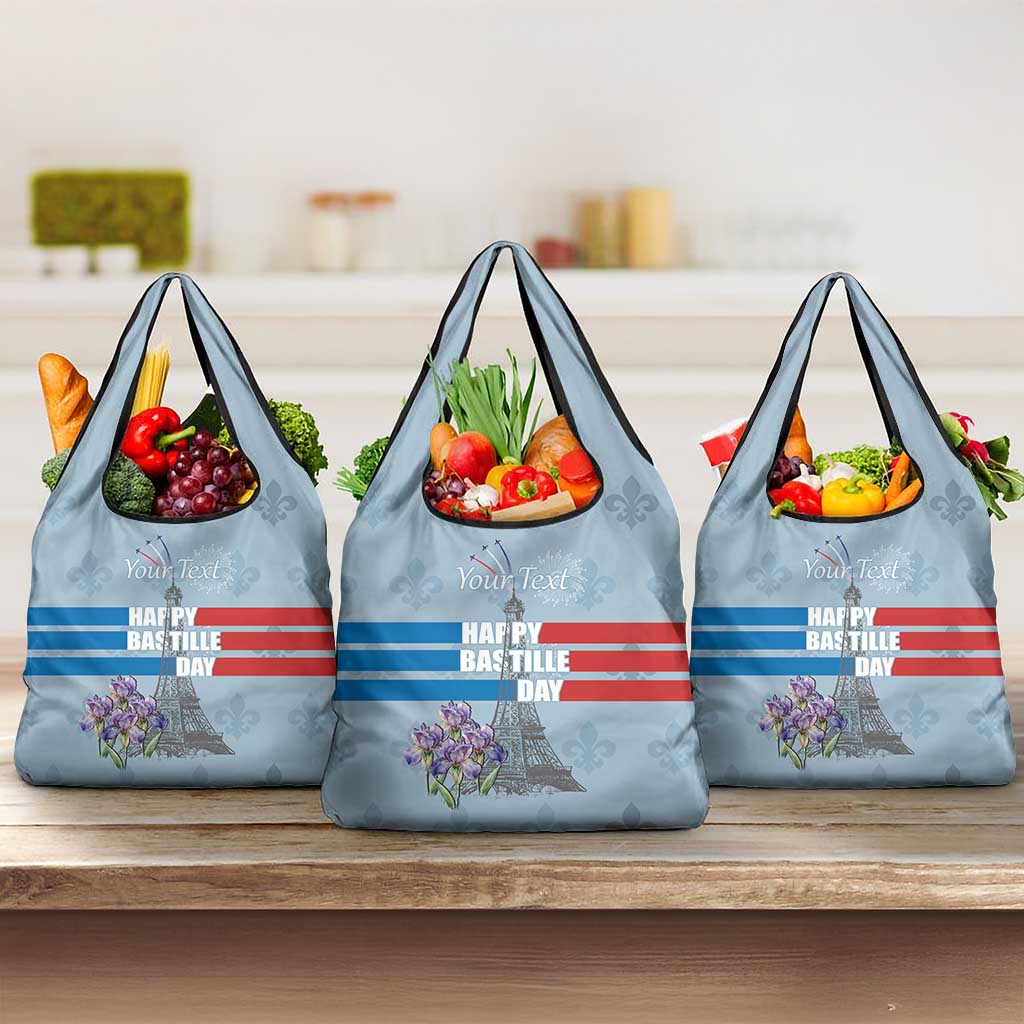 Personalized Fance Le 14 Juillet Grocery Bag Eiffel Tower with Iris Flower