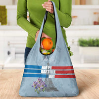 Personalized Fance Le 14 Juillet Grocery Bag Eiffel Tower with Iris Flower