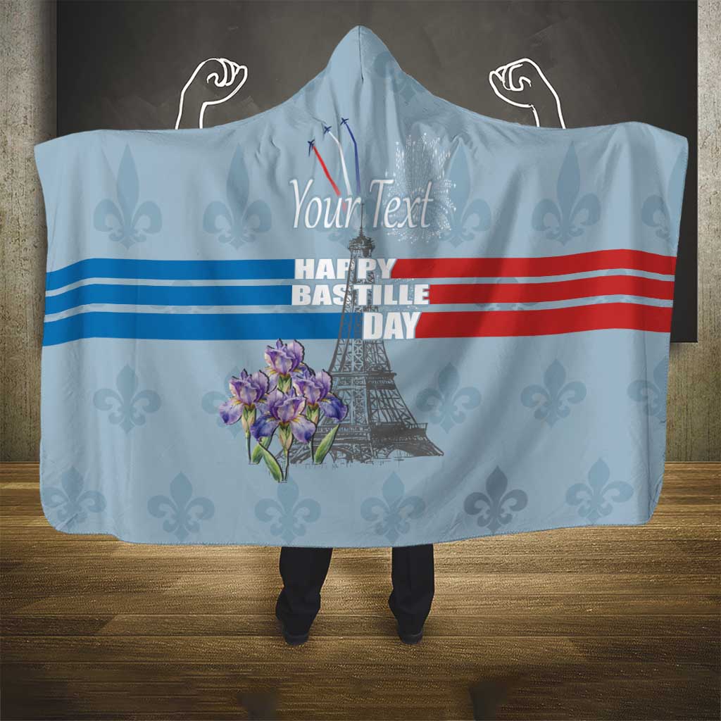 Personalized Fance Le 14 Juillet Hooded Blanket Eiffel Tower with Iris Flower