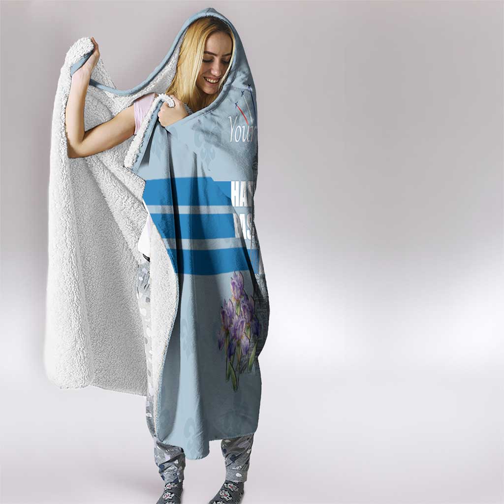 Personalized Fance Le 14 Juillet Hooded Blanket Eiffel Tower with Iris Flower