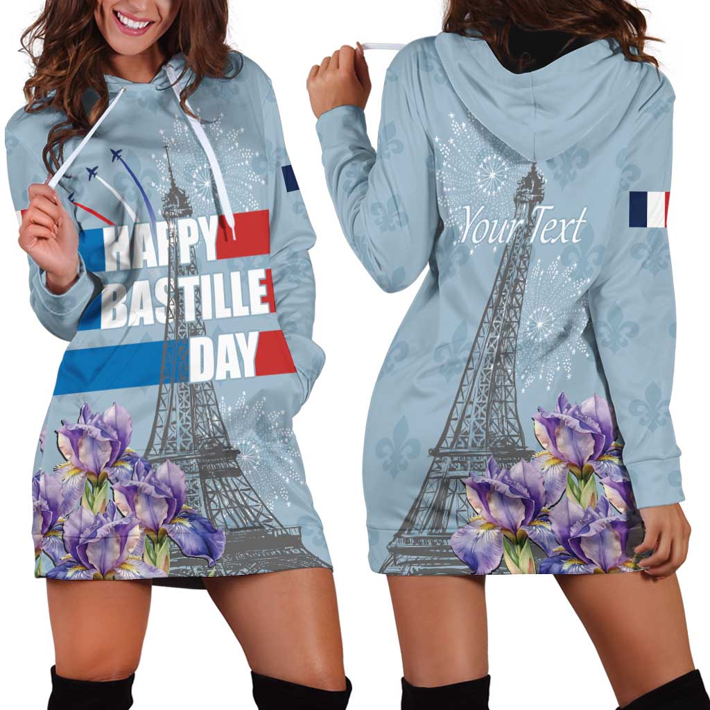 Personalized Fance Le 14 Juillet Hoodie Dress Eiffel Tower with Iris Flower