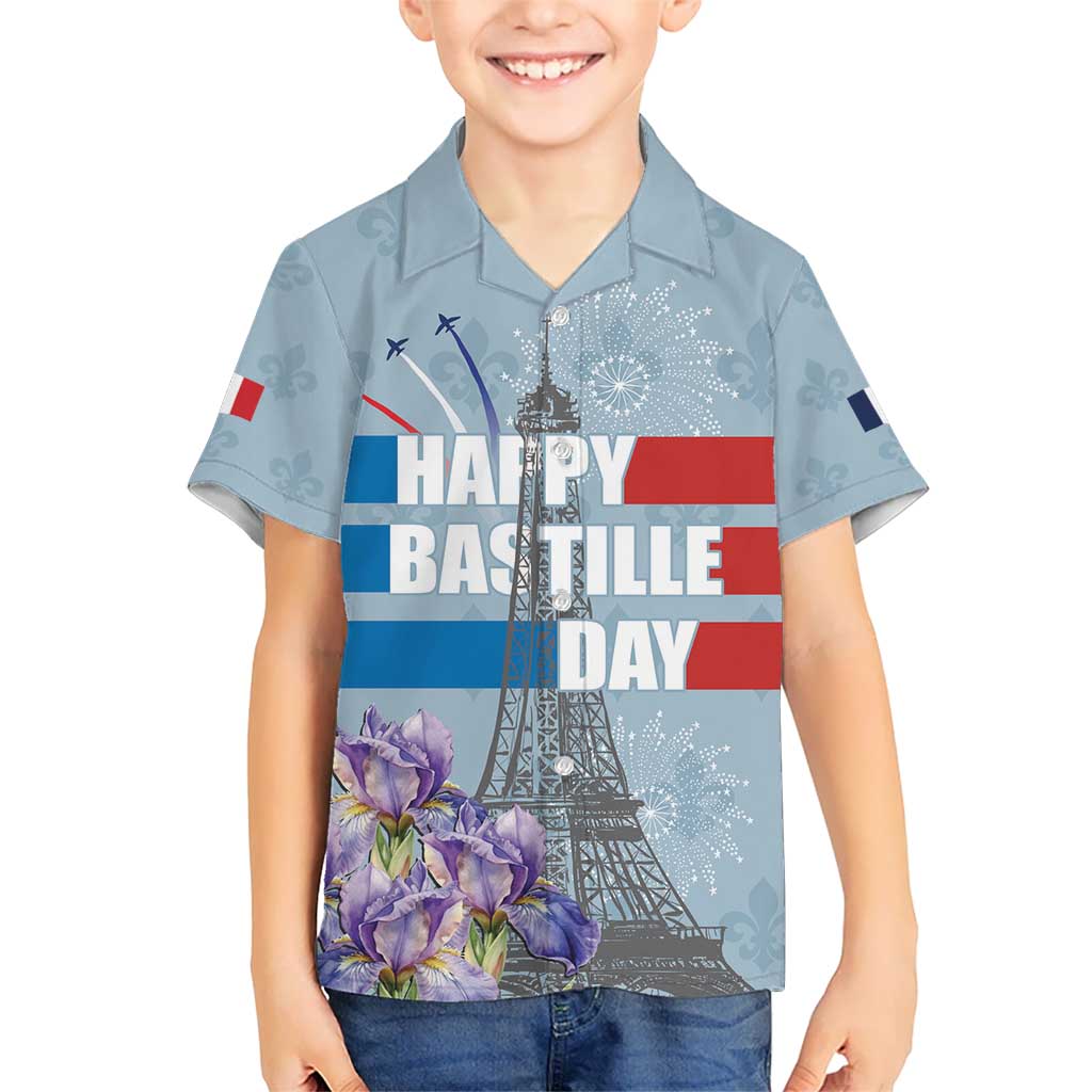 Personalized Fance Le 14 Juillet Kid Hawaiian Shirt Eiffel Tower with Iris Flower