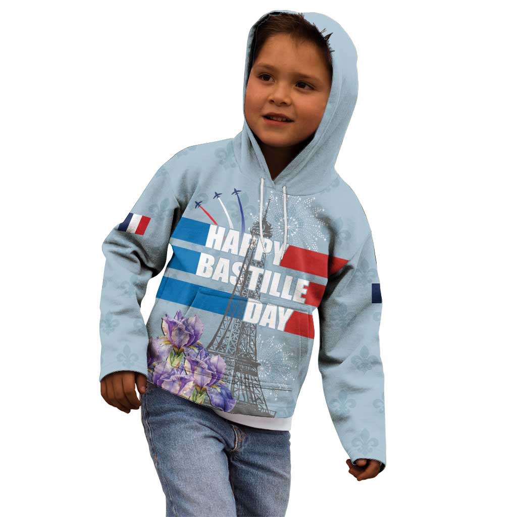 Personalized Fance Le 14 Juillet Kid Hoodie Eiffel Tower with Iris Flower
