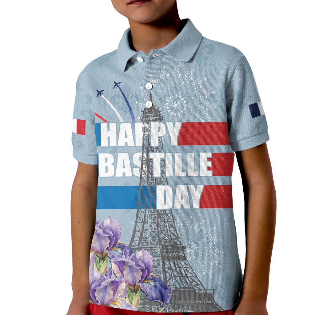 Personalized Fance Le 14 Juillet Kid Polo Shirt Eiffel Tower with Iris Flower