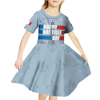 Personalized Fance Le 14 Juillet Kid Short Sleeve Dress Eiffel Tower with Iris Flower