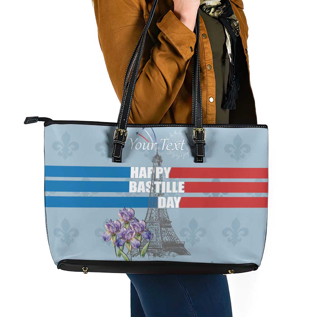 Personalized Fance Le 14 Juillet Leather Tote Bag Eiffel Tower with Iris Flower