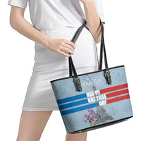 Personalized Fance Le 14 Juillet Leather Tote Bag Eiffel Tower with Iris Flower