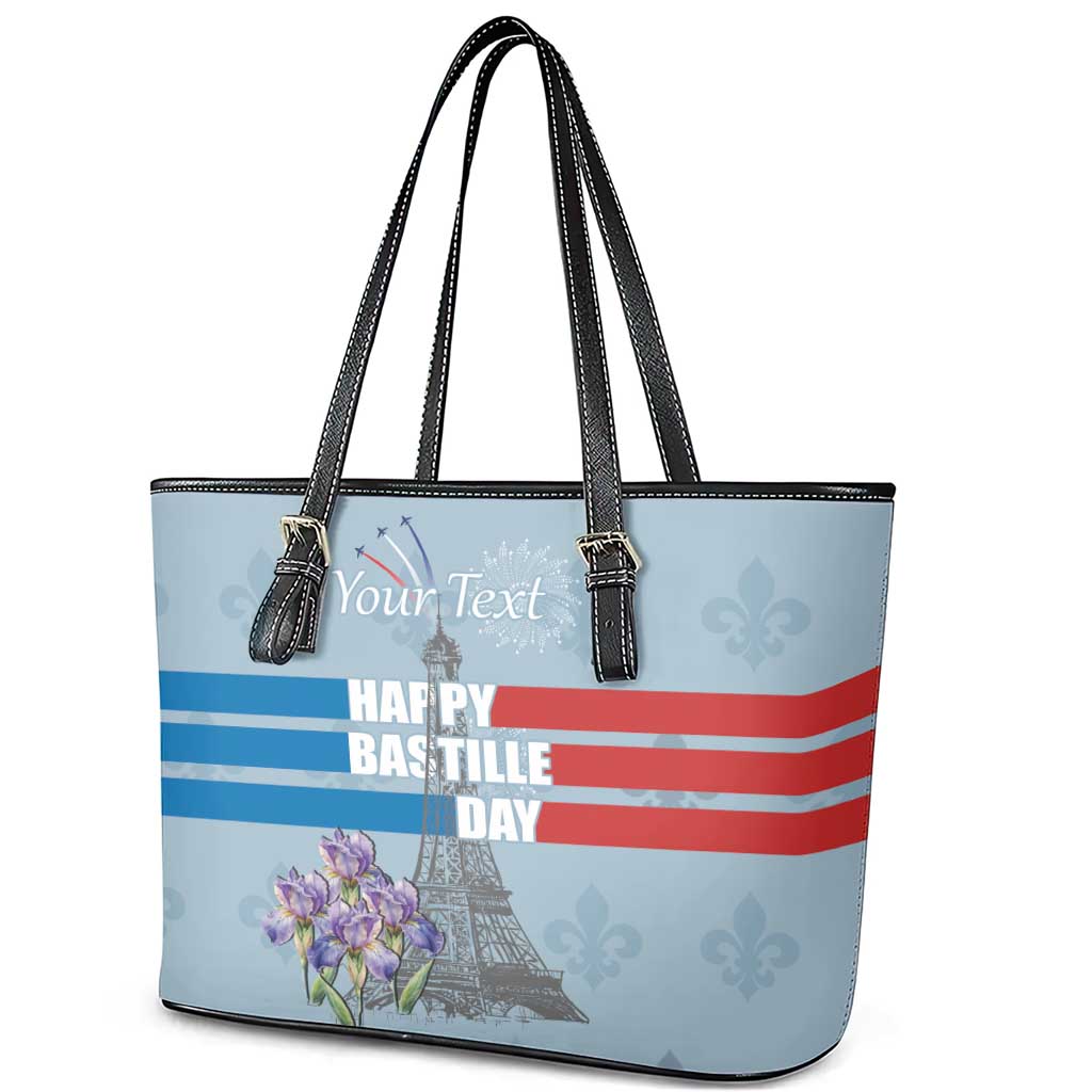 Personalized Fance Le 14 Juillet Leather Tote Bag Eiffel Tower with Iris Flower