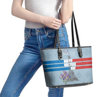 Personalized Fance Le 14 Juillet Leather Tote Bag Eiffel Tower with Iris Flower