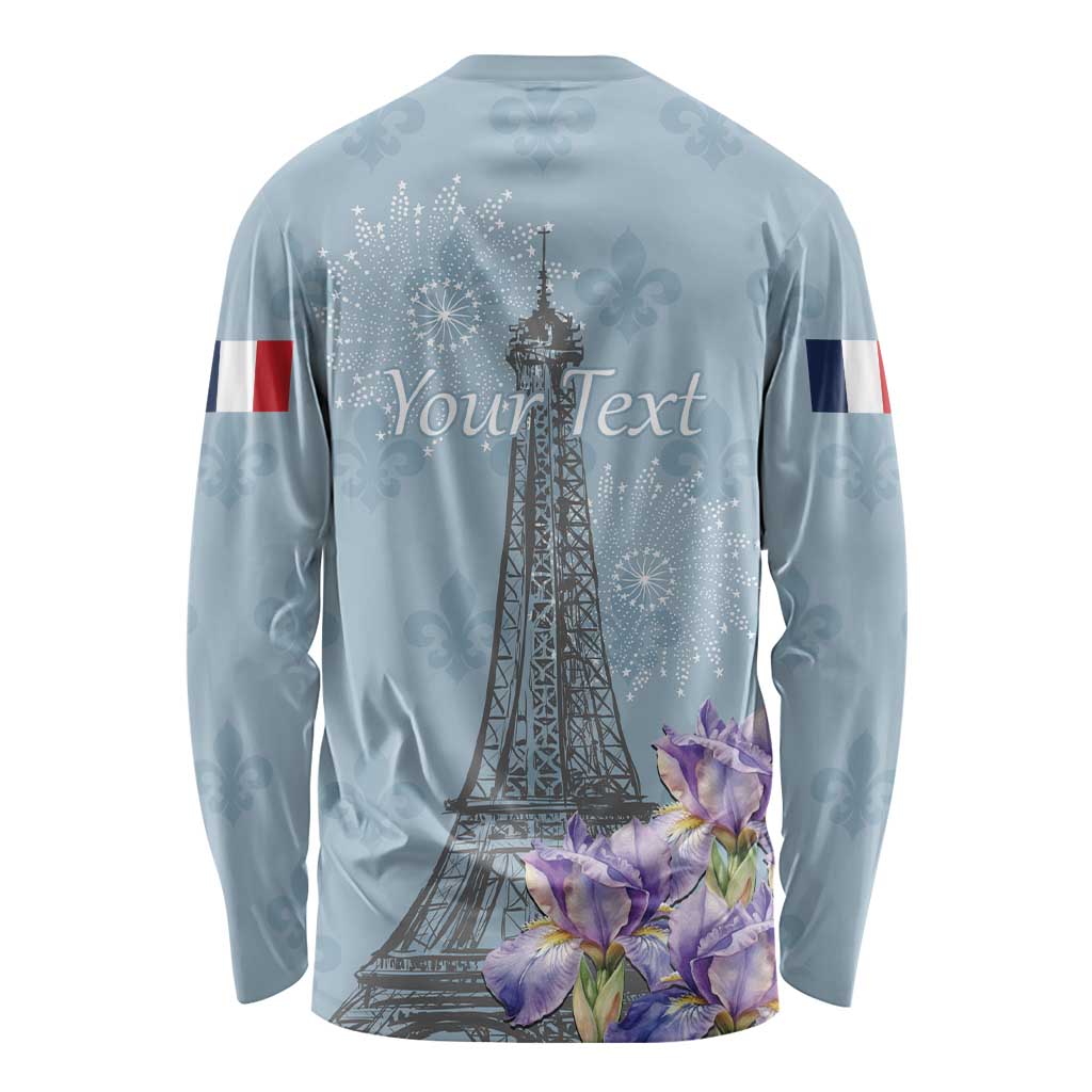 Personalized Fance Le 14 Juillet Long Sleeve Shirt Eiffel Tower with Iris Flower