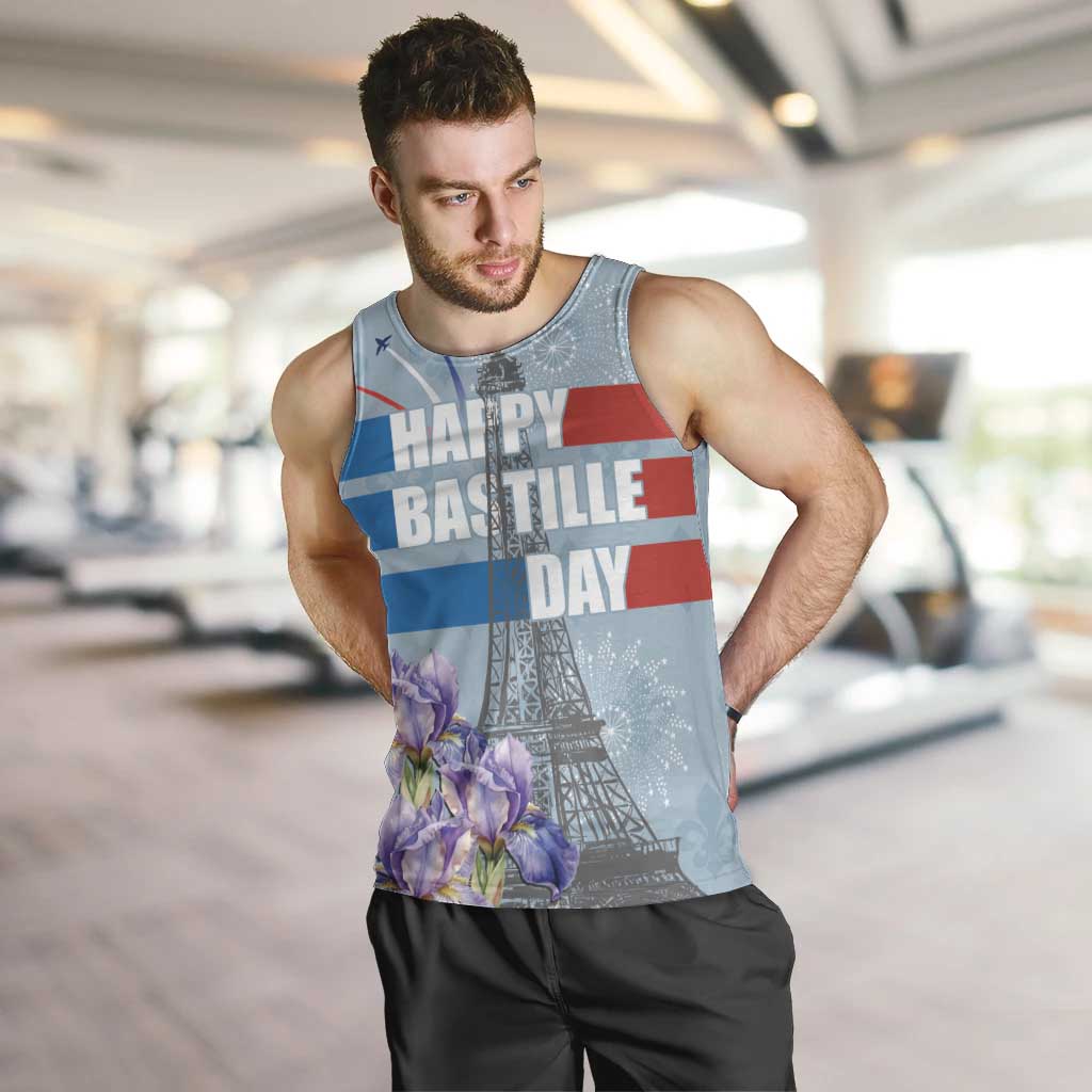 Personalized Fance Le 14 Juillet Men Tank Top Eiffel Tower with Iris Flower