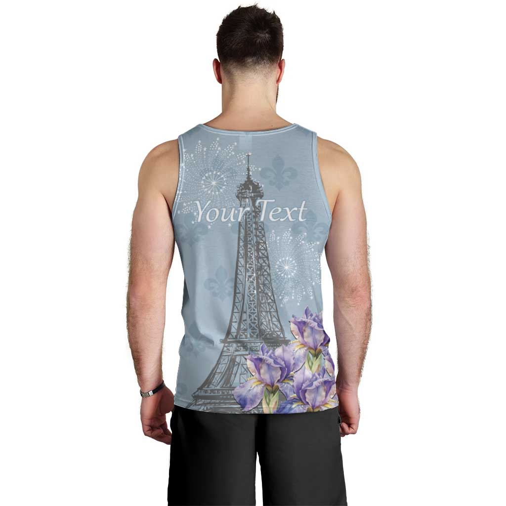 Personalized Fance Le 14 Juillet Men Tank Top Eiffel Tower with Iris Flower