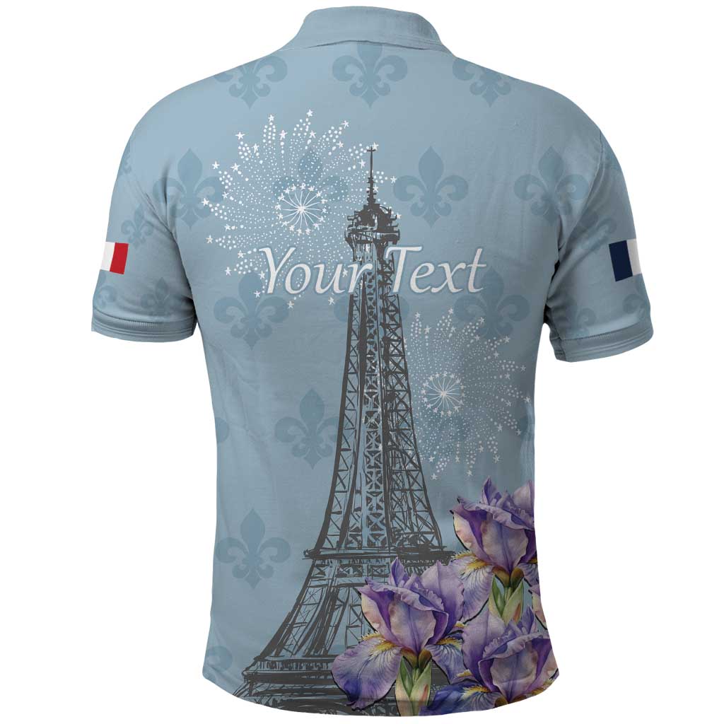 Personalized Fance Le 14 Juillet Polo Shirt Eiffel Tower with Iris Flower