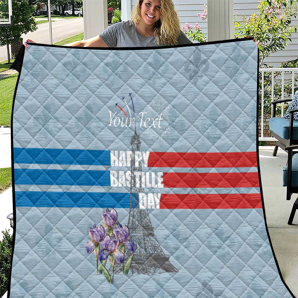 Personalized Fance Le 14 Juillet Quilt Eiffel Tower with Iris Flower