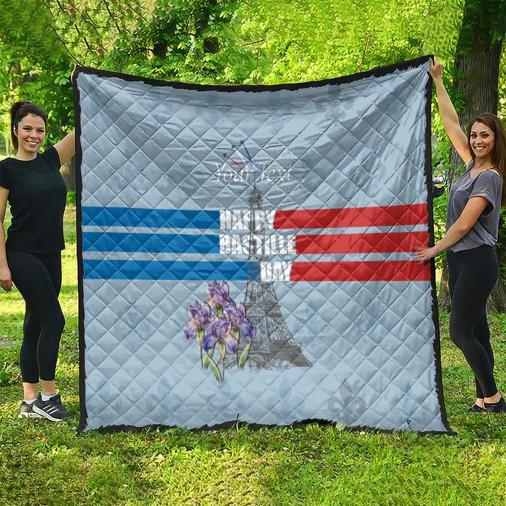 Personalized Fance Le 14 Juillet Quilt Eiffel Tower with Iris Flower