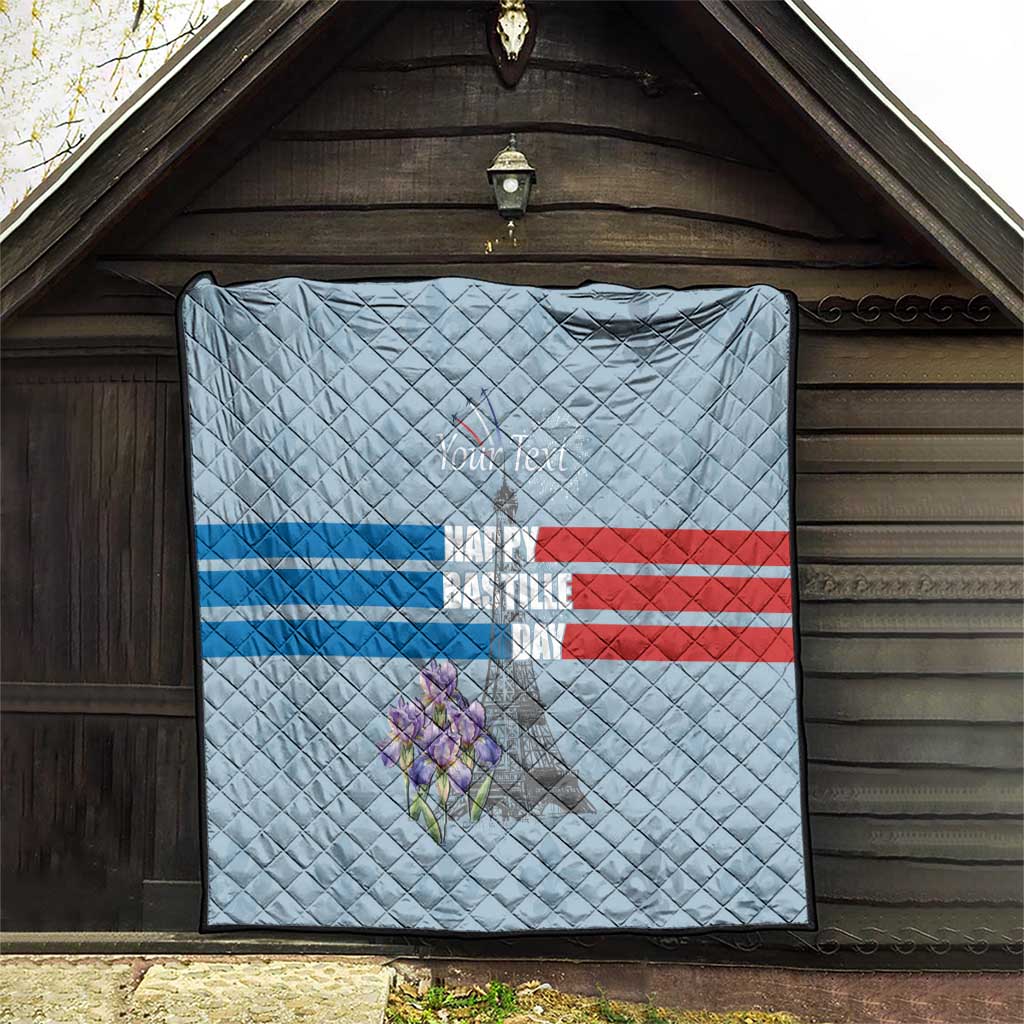 Personalized Fance Le 14 Juillet Quilt Eiffel Tower with Iris Flower