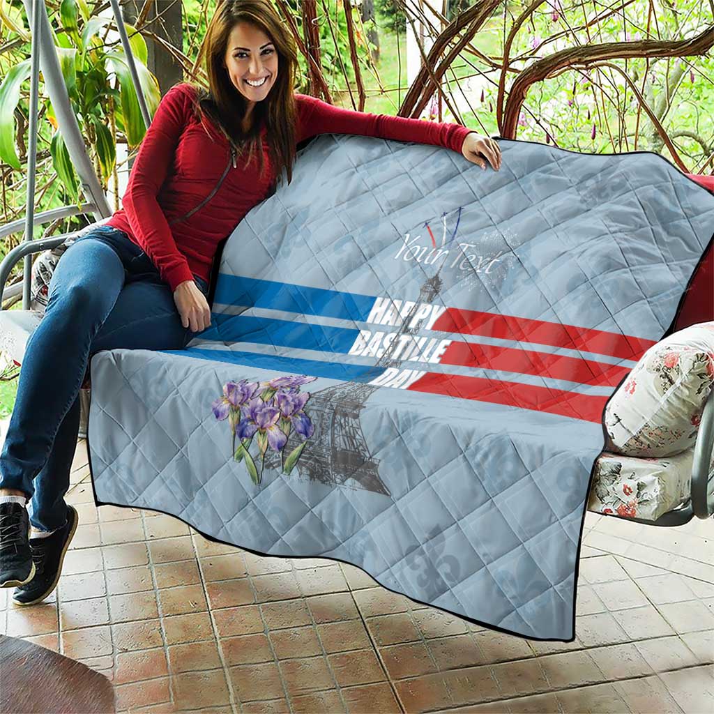 Personalized Fance Le 14 Juillet Quilt Eiffel Tower with Iris Flower
