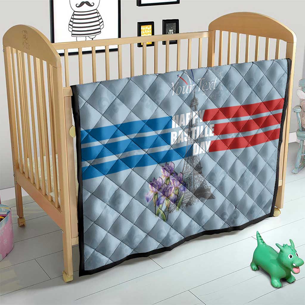 Personalized Fance Le 14 Juillet Quilt Eiffel Tower with Iris Flower