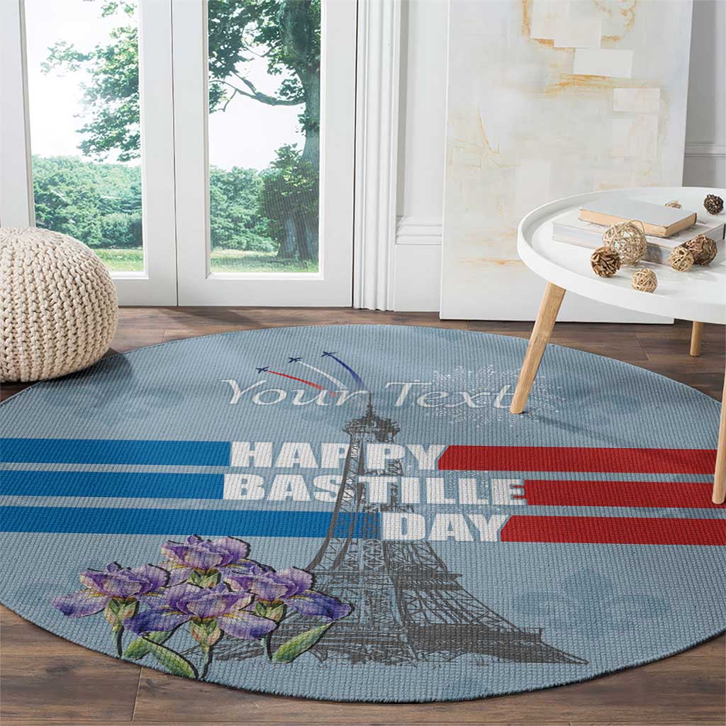 Personalized Fance Le 14 Juillet Round Carpet Eiffel Tower with Iris Flower