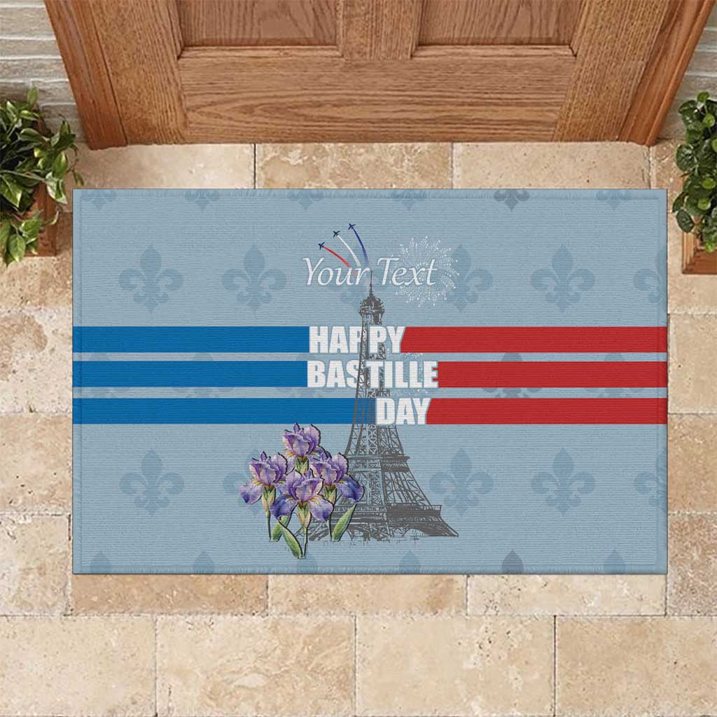 Personalized Fance Le 14 Juillet Rubber Doormat Eiffel Tower with Iris Flower