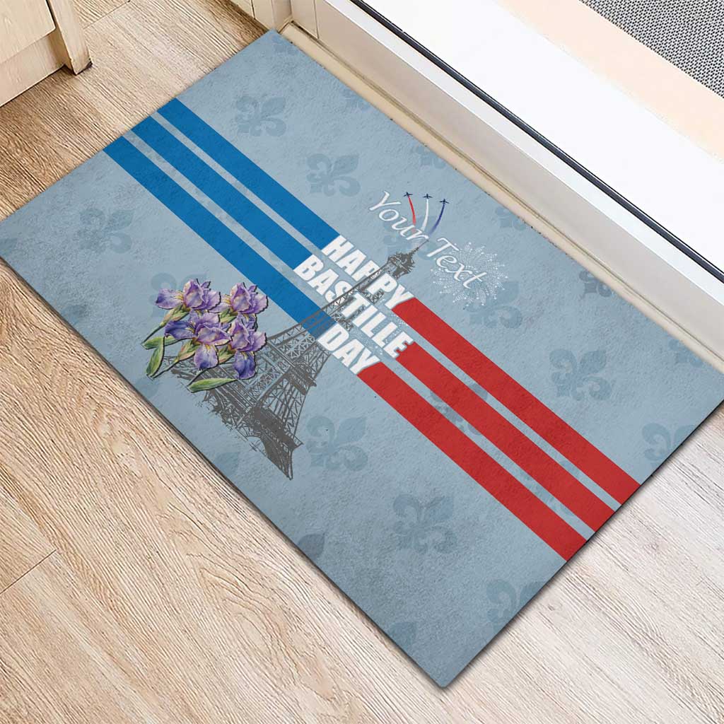 Personalized Fance Le 14 Juillet Rubber Doormat Eiffel Tower with Iris Flower