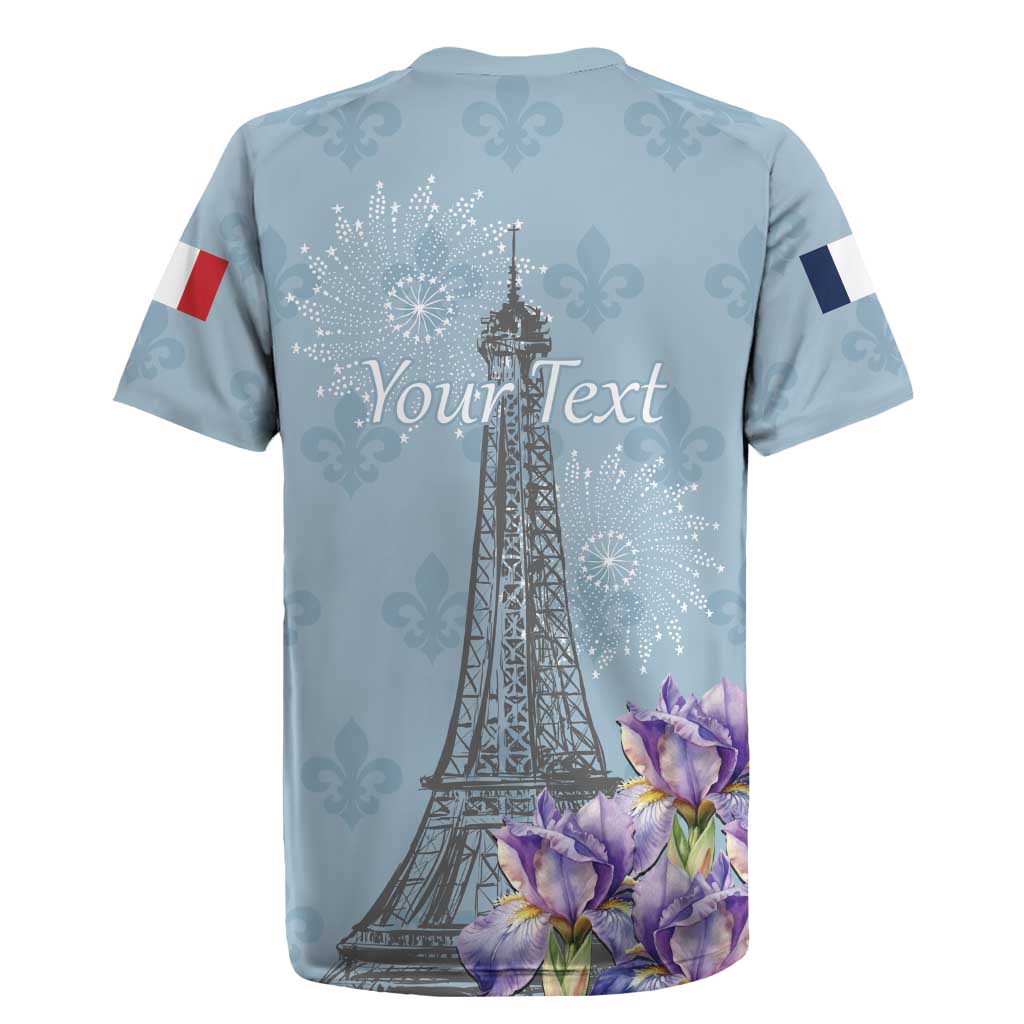 Personalized Fance Le 14 Juillet Rugby Jersey Eiffel Tower with Iris Flower
