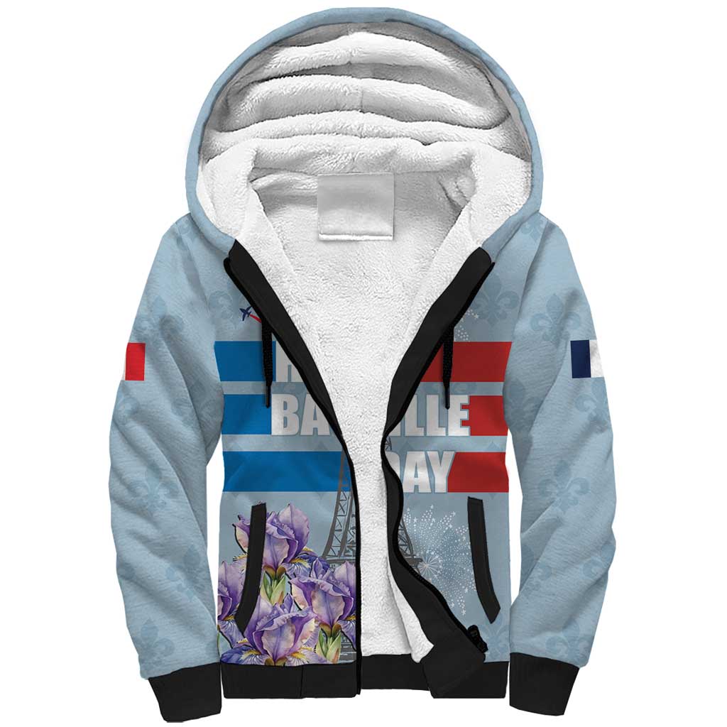 Personalized Fance Le 14 Juillet Sherpa Hoodie Eiffel Tower with Iris Flower